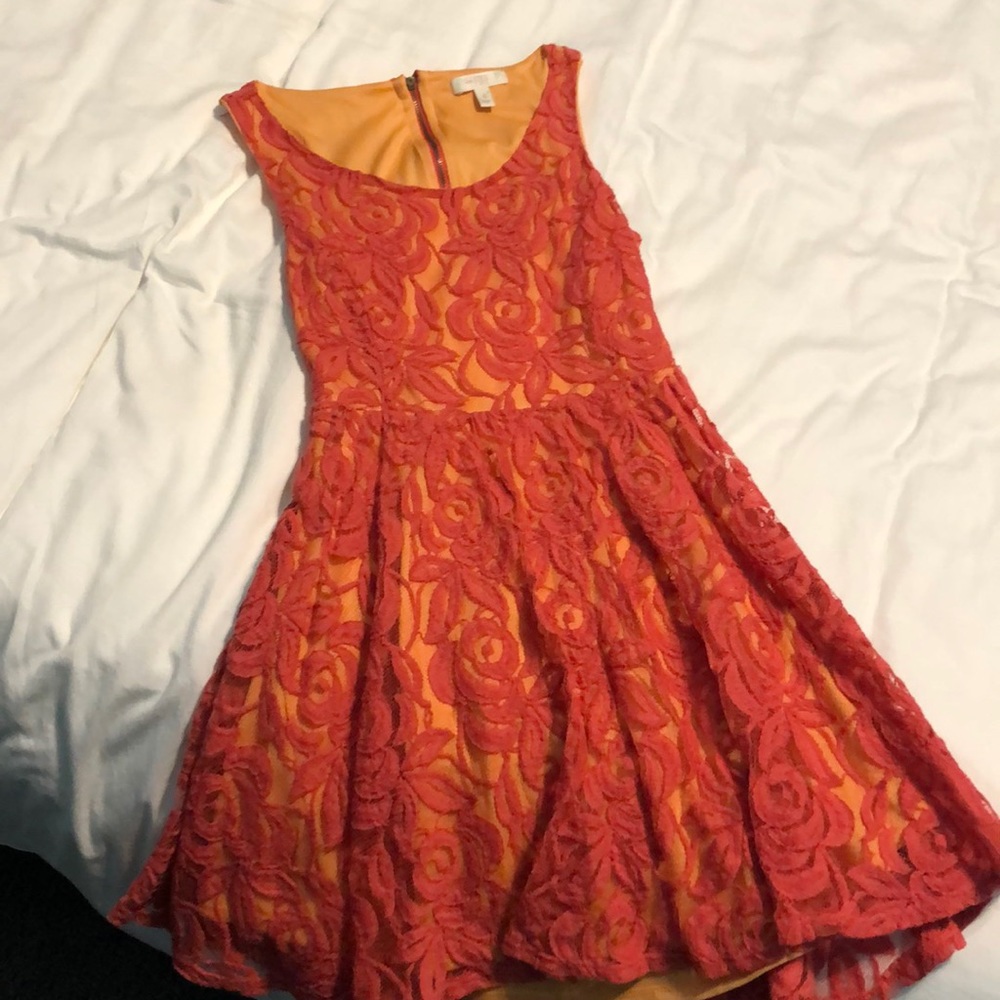 Salmon Lace Fit and Flare Dress